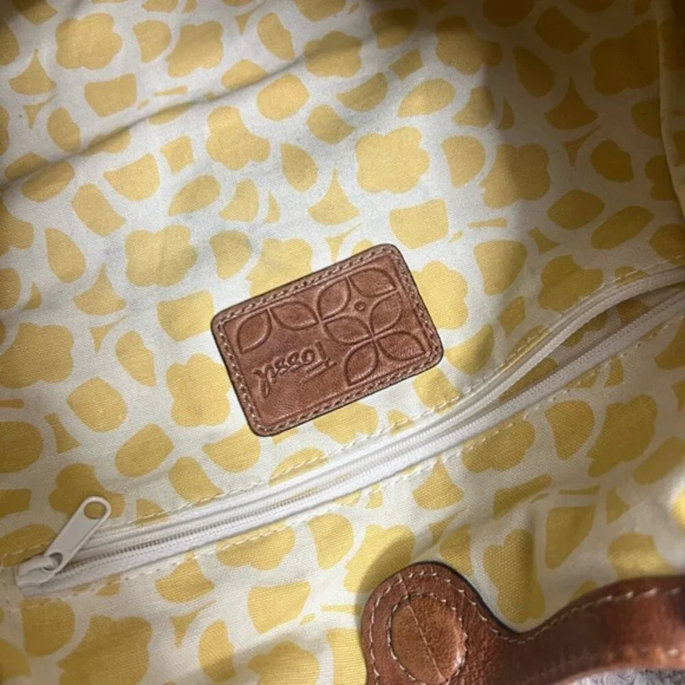 Fossil Blue and Brown Hobo Bag with Leather Straps - Picture 7 of 9